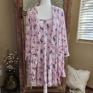 Vintage Pink K [Kmart] Cotton Nightgown with Matching Robe | Large